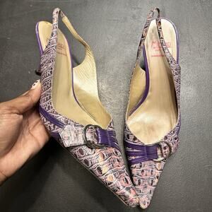 Vintage Melian Slingback Heels In A Purple Snakeskin Print Leather Size 10